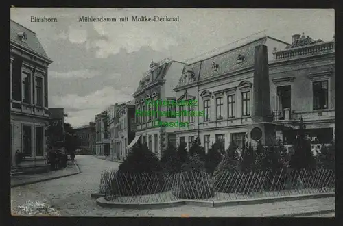 139904 AK Elmshorn Mühlendamm mit Moltke Denkmal um 1920