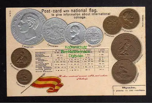 128284 AK Münzprägekarte Spanien Spain Flagge um 1900