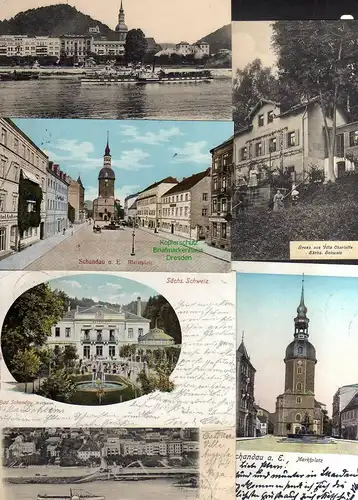 122957 6 AK Schandau Marktplatz Hotel Anker 1912 Kurhaus 1901 Villa Charlotte