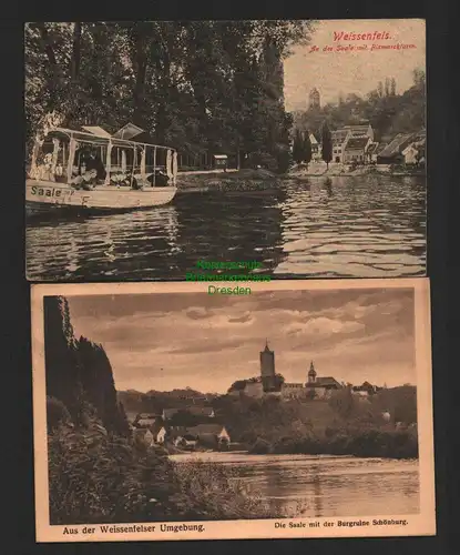 140677 2 AK Weißenfels An der Saale mit Bismarckturm um 1920 Burgruine Schönburg