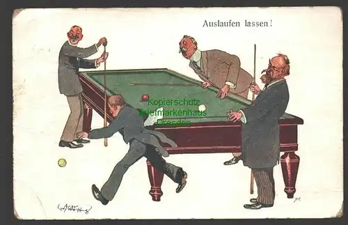 141137 AK Künstlerkarte Billard  Auslaufen Lassen Berlin 1917