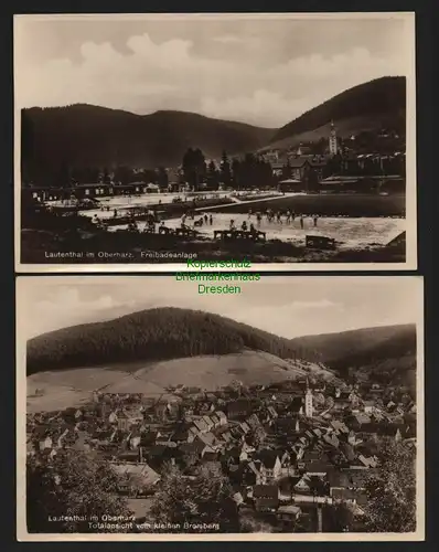 140542 2 AK Lautenthal im Harz Freibad + Panorama um 1930