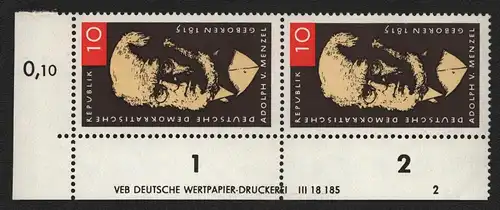 2689 DDR DV 1146 Adolph von Menzel postfrisch ** ungefalten Zähnungsvariante Wol