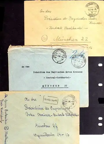 B976  7x SBZ Brief Gebühr bezahlt 1946 Hildburghausen an Zentrale Suchkartei Mün