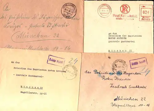 B976  7x SBZ Brief Gebühr bezahlt 1946 Hildburghausen an Zentrale Suchkartei Mün