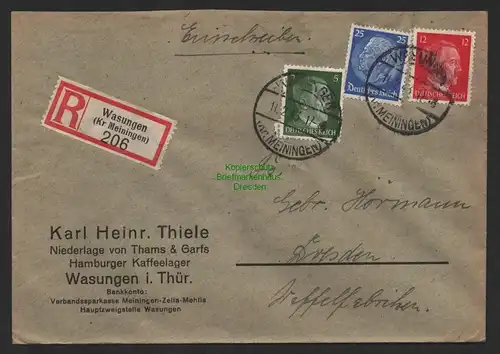 B9791 R-Brief Gebr. Hörmann A.-G. Wasungen Kr Meiningen Karl Heinr. Thiele  1943