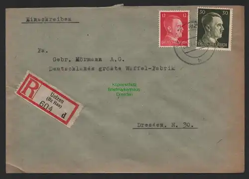 B9773 R-Brief Gebr. Hörmann A.-G. Uelzen (Bz Han) d E. Hoppe  1942 Schoko-Haus