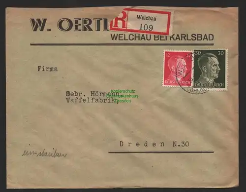 B9797 R-Brief Gebr. Hörmann A.-G. Welchau Karl Oertl 1943 Kolonialwaren