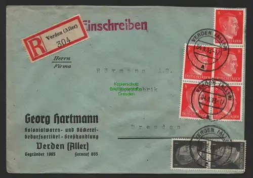 B9779 R-Brief Gebr. Hörmann A.-G. Verden (Aller) Georg Hartmann  1943 Kolonialw