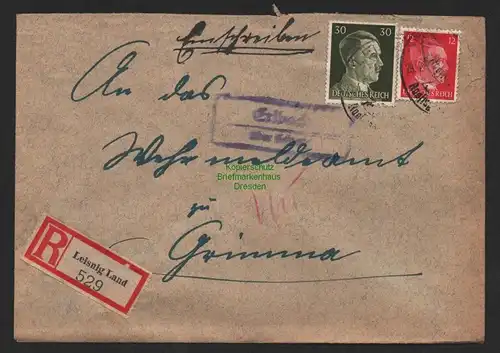 B9538 R-Brief Gebr. Hörmann A.-G. Leisnig Land  1943 Wehrmeldeamt in Grimma