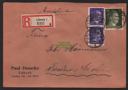 B9565 R-Brief Gebr. Hörmann A.-G. Lübeck 1 s Paul Domke 1942