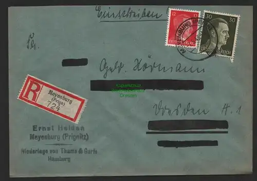 B9580 R-Brief Gebr. Hörmann A.-G. Meyenburg (Prign) Ernst Heiden 1943 Thams &