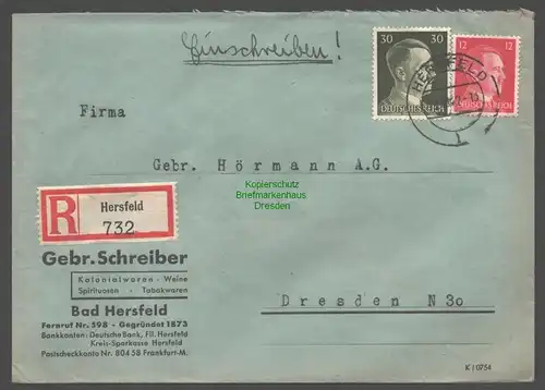 B9431 R-Brief Gebr. Hörmann A.-G. Hersfeld 1942 Gebr. Schreiber Kolonialwaren