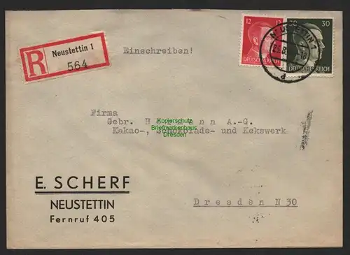 B9621 R-Brief Gebr. Hörmann A.-G. Neustettin 1 564  E. Scherf 1942