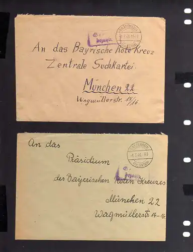 B943 2x SBZ Brief Gebühr bezahlt 1946 Gräfenhain Kr. Gotha an Zentrale Suchkarte