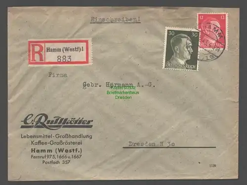 B9420 R-Brief Gebr. Hörmann A.-G. Hamm (Westf) 1 1943 C. Rullkötter Lebensmittel
