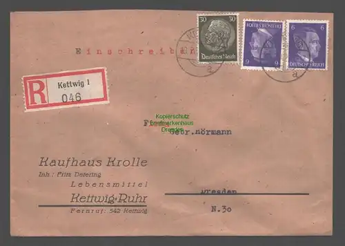 B9462 R-Brief Gebr. Hörmann A.-G. Kettwig 1 1942 Kaufhaus Krolle Fritz Detering