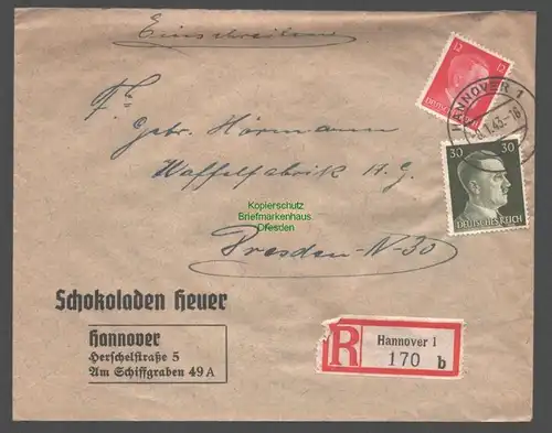 B9421 R-Brief Gebr. Hörmann A.-G. Hannover 1 b 1943 Schokoladen Heuer