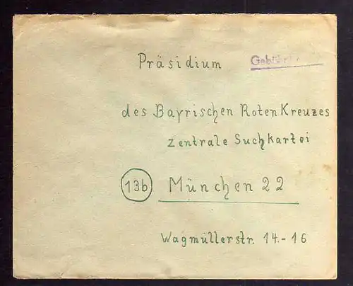 B954 SBZ Brief Gebühr bezahlt 1946 Großburschla Treffurt an Zentrale Suchkartei