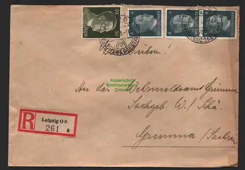 B9530 R-Brief Gebr. Hörmann A.-G. Leipzig O 8a  1943 An Wehrmeldeamt in Grimma