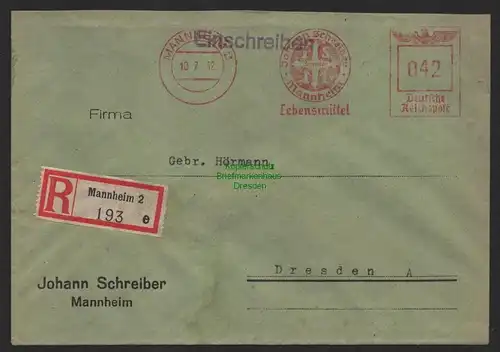 B9573 R-Brief Gebr. Hörmann A.-G. Mannheim 2 e Johann Schreiber 1942