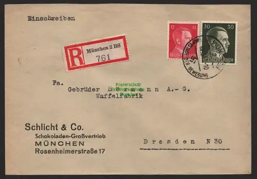 B9594 R-Brief Gebr. Hörmann A.-G. München 2 BS Schlicht & Co. 1942 Schokoladen