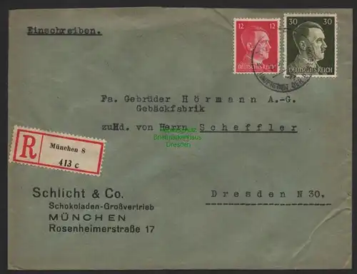 B9597 R-Brief Gebr. Hörmann A.-G. München 43 Schlicht & Co. 1943 Schokoladen