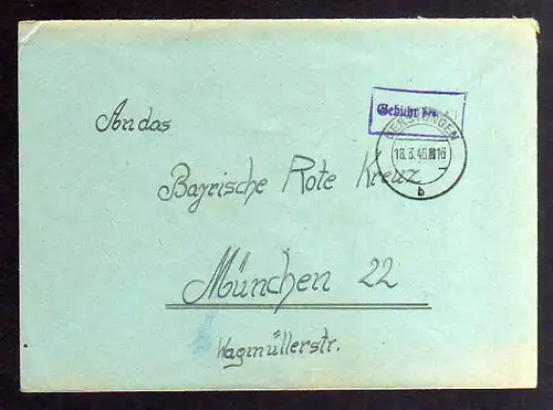 B936 SBZ Brief Gebühr bezahlt 1946 Gerstungen an Zentrale Suchkartei München
