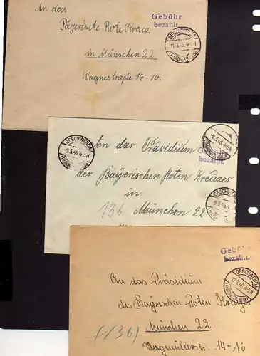 B937 3x SBZ Brief Gebühr bezahlt 1946 Geschwenda Thüringer Wald an Zentrale Such