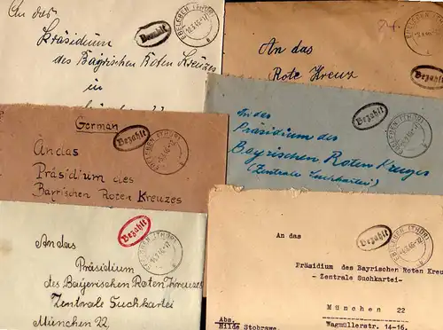 B909 6x SBZ Brief Gebühr bezahlt 1946 Ebeleben Thür. an Zentrale Suchkartei Münc