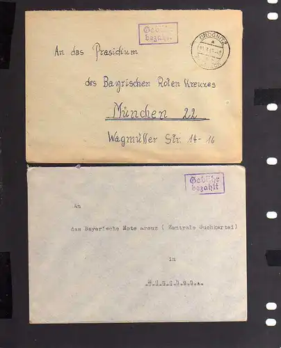 B908 2x SBZ Brief Gebühr bezahlt 1946 Drognitz über Pössneck an Suchdienst Münch