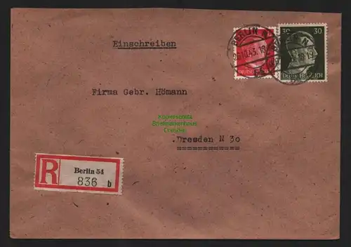 B9117 R-Brief Gebr. Hörmann A.-G. Berlin 54 b 1943  AWAG Allgemeine Warenhandel