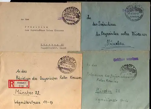 B915 8x SBZ Brief Gebühr bezahlt 1946 Eisenach Gebühren verrechnet an Suchdienst