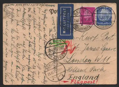 B8904 Deutsches Reich Luftpost 1932 Berlin - London Flugpost