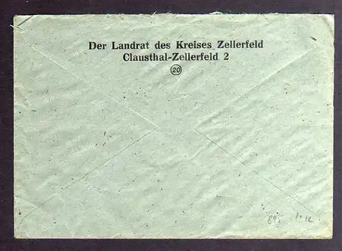 B895 SBZ Brief Freistempel 1946 Landrat Clausthal-Zellerfeld an Suchdienst Münch