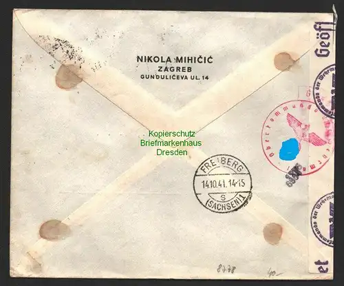 B8778 Kroatien 11, 16, 48, 52 Brief Zagreb verschiedene Zensur Stempel 1941