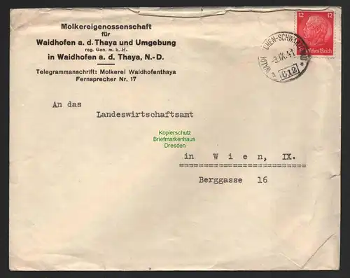 B8852 DR Brief Bahnpost Waldkirchen - Schwartzenau 1941 Waidhofen a. d. Thaya