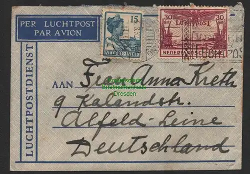 B8911 Nederl. Indie Brief per Luchtpost Luftpost Par Avion Palembang 1932 nach