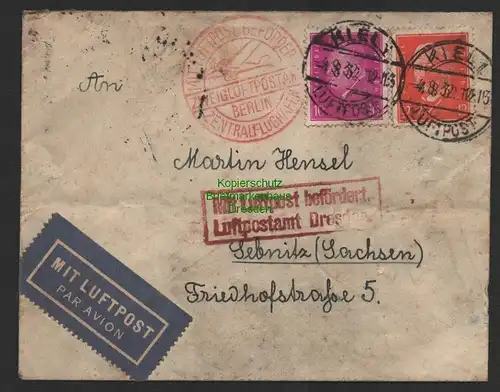 B8901 Deutsches Reich Luftpost 1933 Brief Kiel Lübek Travemünde Berlin Dresden