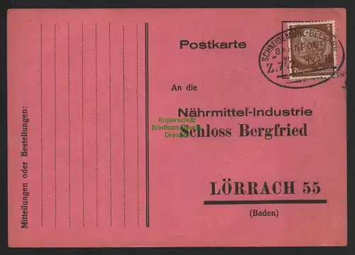 B8826 DR Postkarte Bahnpost Schneidemühl - Belgard 1935 Zug 742 Lörrach