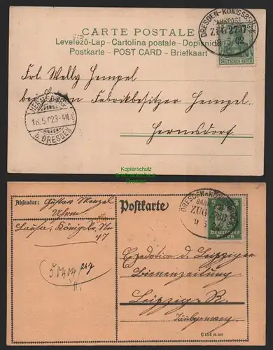 B8837 2x DR Postkarte Bahnpost Dresden - Königsbrück 1902 Zug 2737 1924 Zug 2733