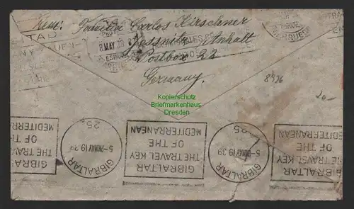 B8926 DR Brief Deutsche Luftpost Bernburg 1939 nach Gibraltar