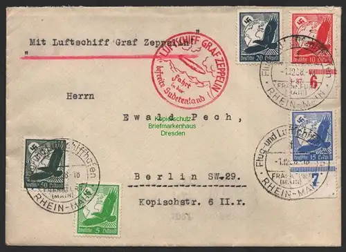 B8944 DR Brief Luftpost Zeppelin 1.12.1938 Fahrt in das befreite Sudetenland
