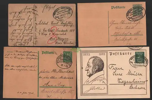 B8866 4x DR Postkarte Ganzsache Bahnpost Werdau Annaberg 1915 1916 Mehltheuer