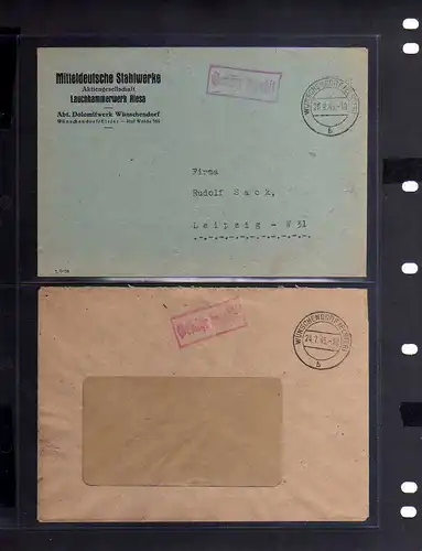 B849 2x SBZ Brief Gebühr bezahlt 1945 Wünschendorf Elster Mitteldeutsche Stahlwe