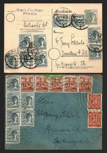 B8468 SBZ Währungsreform 1948 Postkarte Zehnfach 10x 12 Pfg. Wertstempel