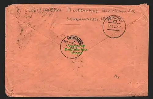 B8420 SBZ 1946 R-Brief Zwickau - München Bayr. Ministerium der Finanzen