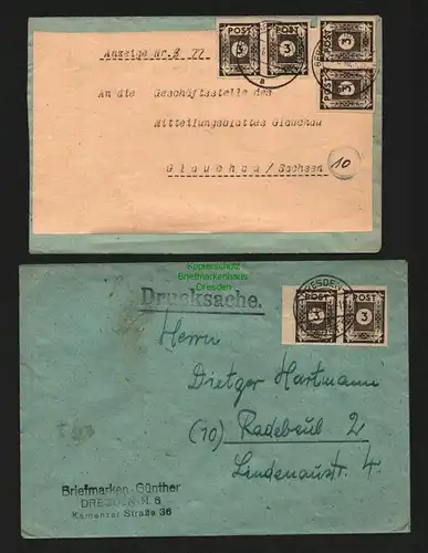 B8526 2x Brief SBZ 51 Ostsachsen Dresden MeF Gersdorf Bz. Chemnitz Drucksache