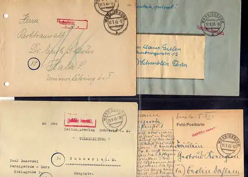B831 6x SBZ Brief Karte Gebühr bezahlt 1945 Wernigerode Steueramt Gewerbepolizei