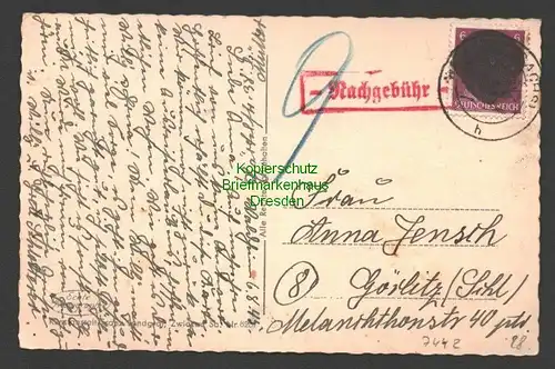 B7442 Postkarte Sächsische Schwärzung Waldheim 6.8.45 Nachgebühr nach Görlitz